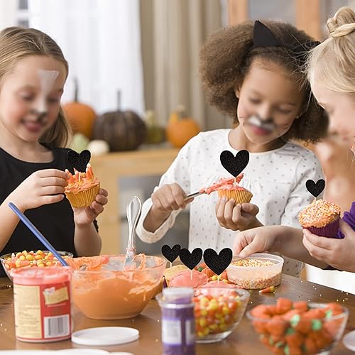 Miniatura 6 de Rsstarxi Paquete de 30 adornos para cupcakes de corazón, purpurina negra, dulce amor, baby shower, para despedida de soltera, boda, compromiso,