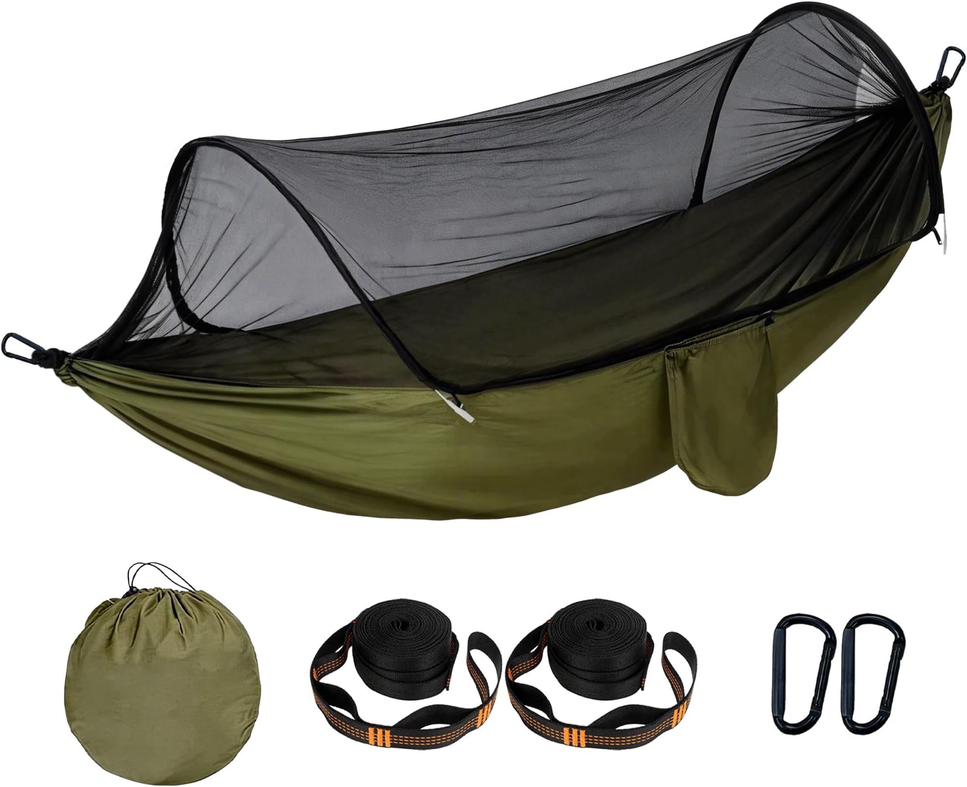 Camping Hammock with Mosquito Net, 2 Person Pop-up Parachute Lightweight Hanging Large Hammock Backpacking, Survival, Outdoor Backyard Hiking