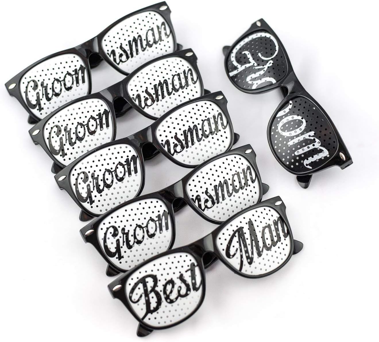 Groom Party Wedding Sunglasses - Perfect Favors for Bachelor Parties, Receptions, Pictures, and Photo Booths (1x Groom, 1x Best Man, 4x Groomsman, Black and White)