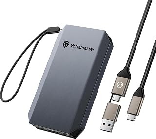 Yottamaster 1TB External SSD, USB 3.2 Gen 2x2 2000MB/s Portable SSD 2-in-1 USB-C/A Cable & Carry Strap Supports 4K ProRes HDR Compatible with iPhone 17 Pro Max, Smartphone, Tablet, Laptop