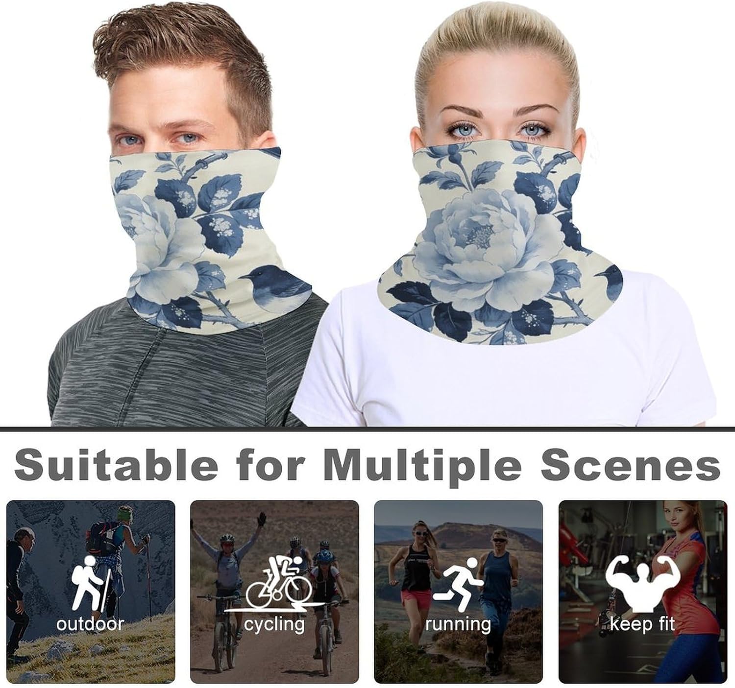 Toile Print Blue And White Neck Gaiter Face Mask for Men And Women Breathable Dustproof Face Cover Scarf for Outdoor Sports Sun Protection Bandana for Fishing Hiking