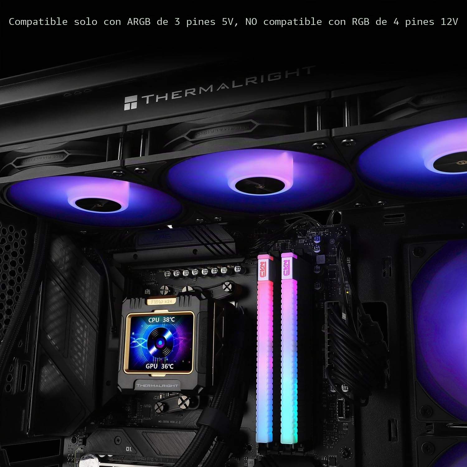 Thermalright TR FW 360 Negro ARGB CPU refrigeración por agua, refrigeración 360 AIO, IPS 320 x 240, pantalla LCD con pantalla IPS de 2,4 pulgadas, enfriador líquido para CPU AMD/Intel LGA1851, AM5