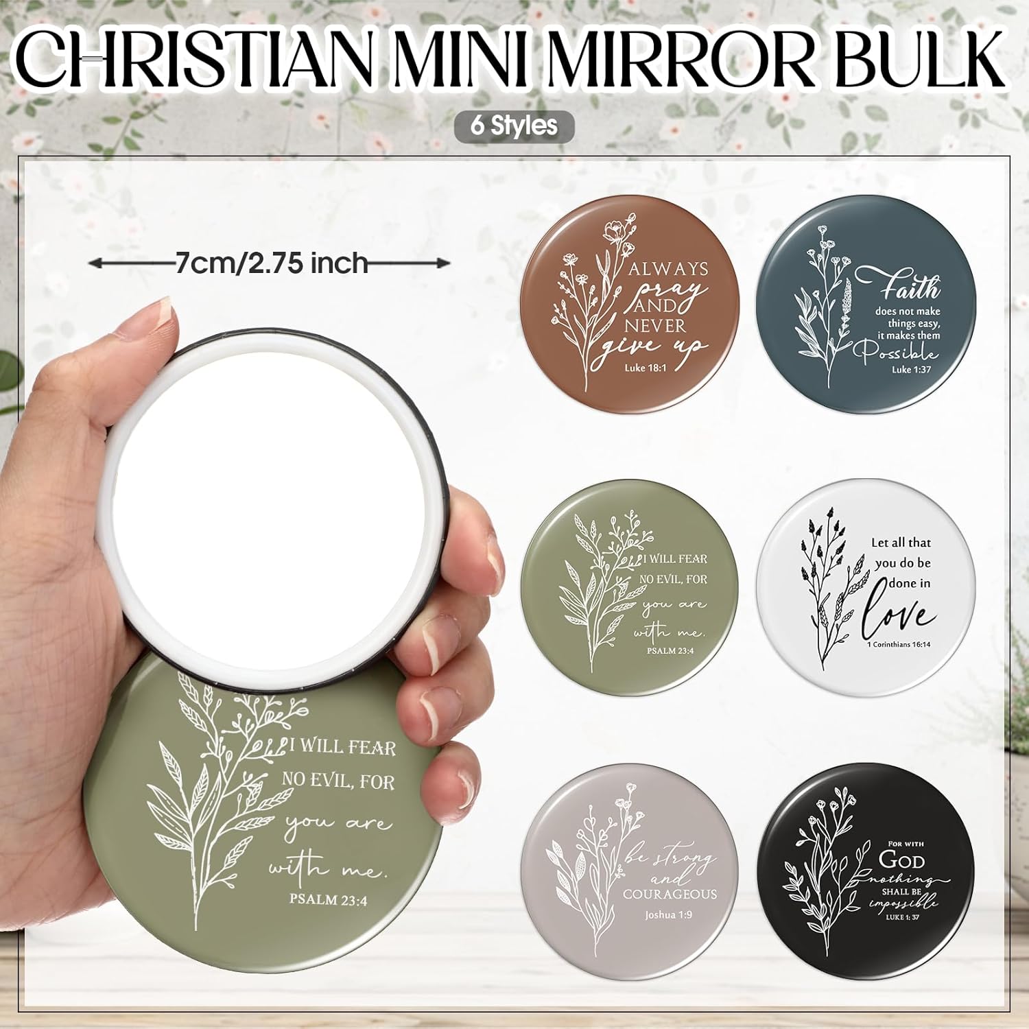 Fumete 6 Sets Easter Christian Gift Sets for Women Glass Cup Tumblers Lid Straw Makeup Bag Religious Mini Mirror Bulk Mothers Day Church Gift for Sunday School Teacher(Boho Flower Bible,White)