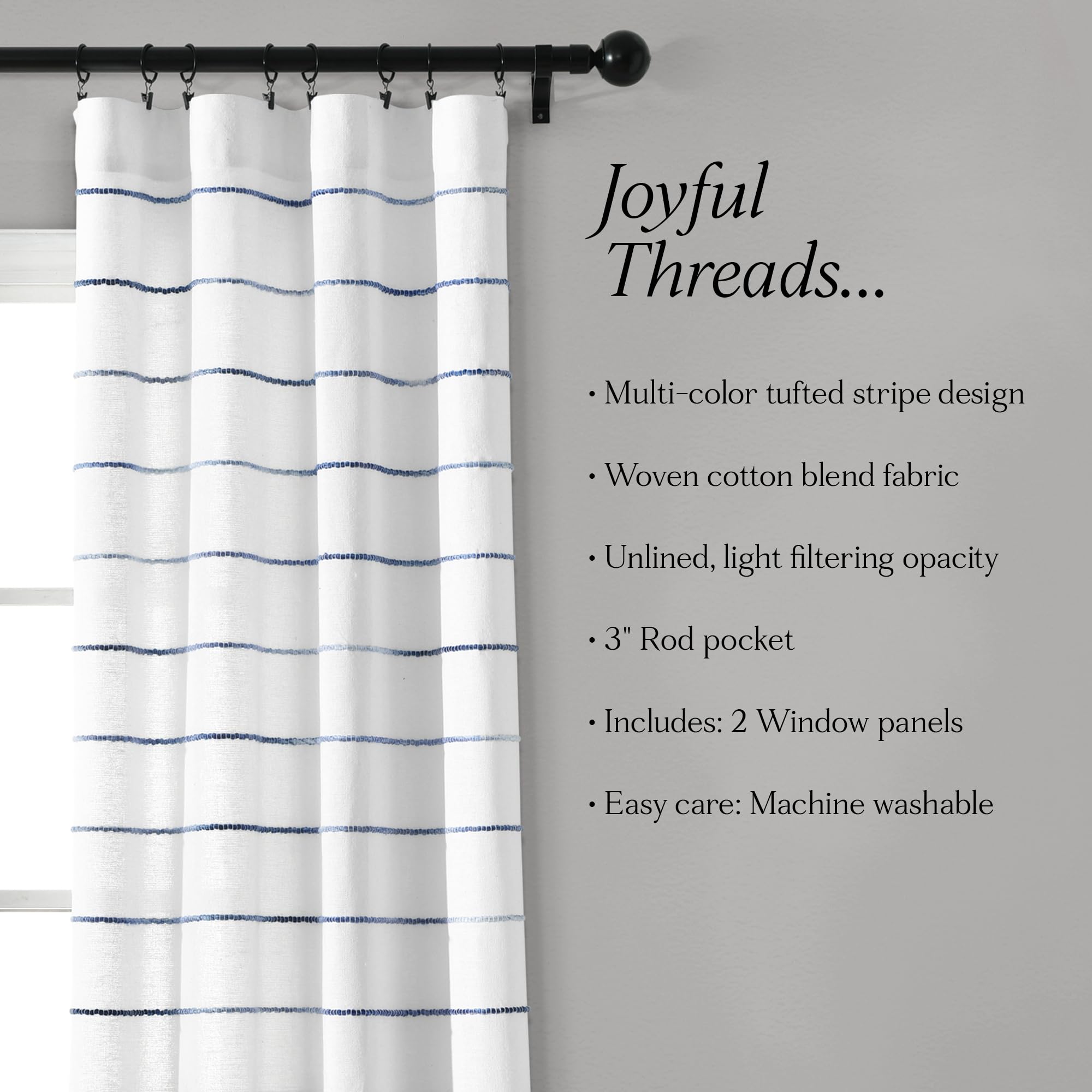Lush Decor Juego de Cortinas a Rayas degradadas, 2, 40 Pulgadas de Ancho x 84 Pulgadas de Largo, Azul Marino, algodón Reciclado/poliéster, Bolsillo para Barra, Oficina en casa, casa de Campo
