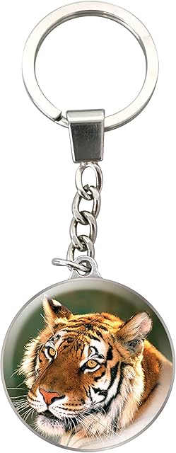 Deluxebase Magnidome Keychains - Tiger from Crystal Glass Key Ring Charm. Domed shaped Tiger picture keyring with a stainless steel chain