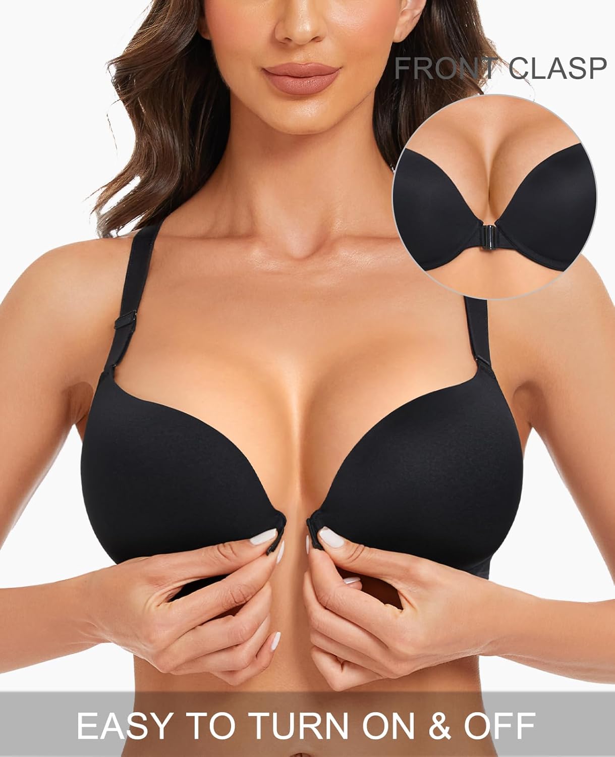 Women's Push Up Racerback Bra Front Closure Thick Padded Seamless Criss-Cross Back Underwire Bra Add Two Cup - Image 3