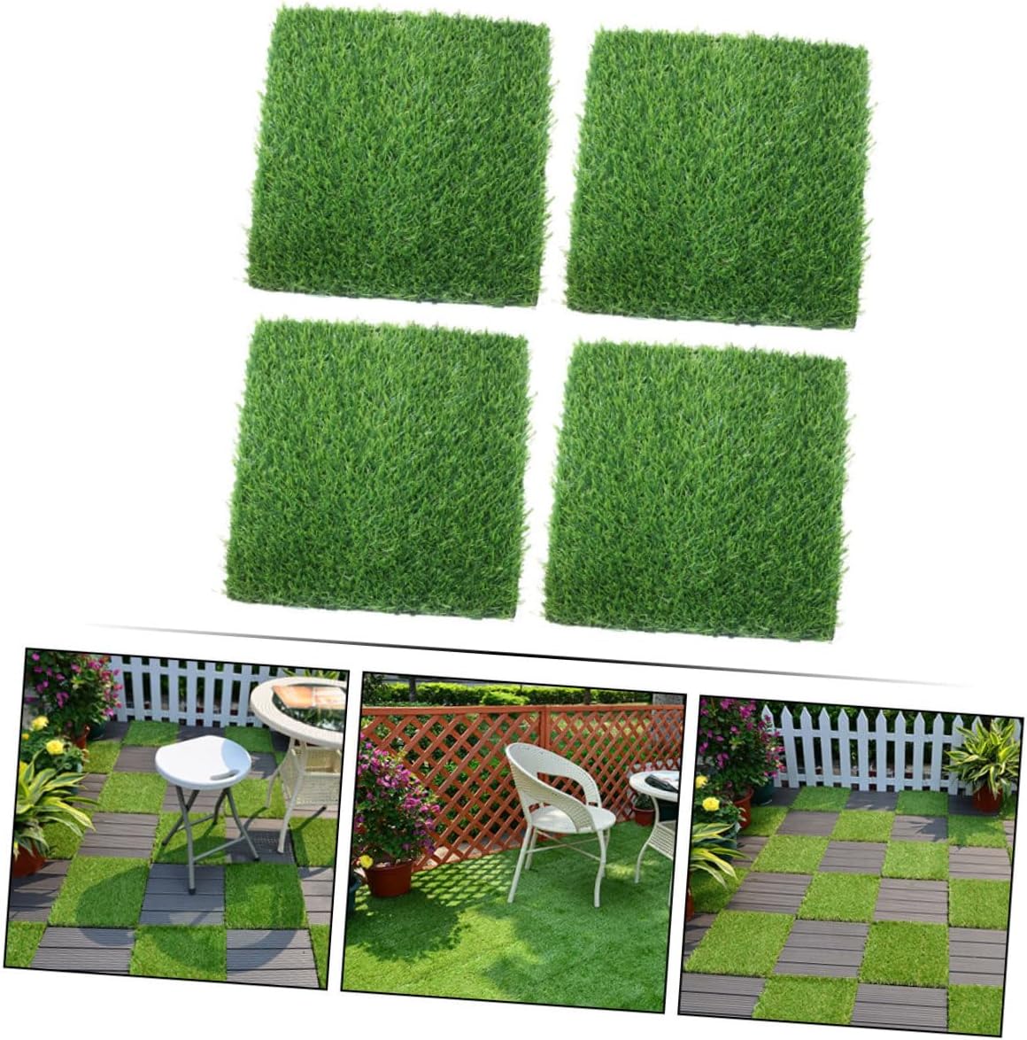 4pcs Artificial Grass Turf Tiles Fake Grass Mat for Outdoor Garden Lawn Landscaping Decor with Black Backing Suitable for Patio and Playground