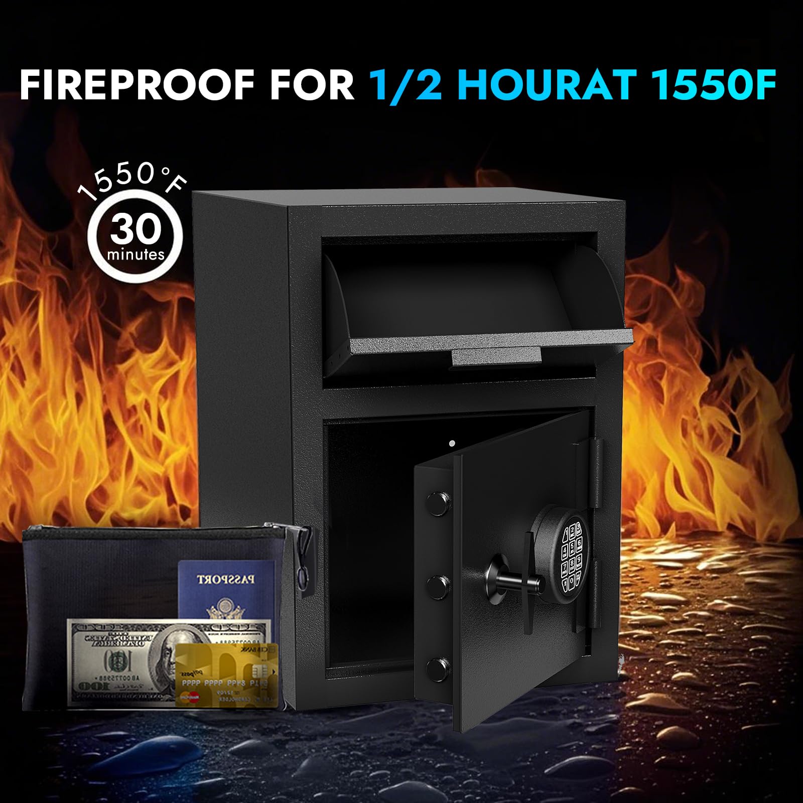 Kavey 7.0 Cub Waterproof Fireproof Large Safe Box With Depository Drop Slot Double Door Biometric Safe Removable Shelf Mute Function Documents Cash Jewelr - View #5