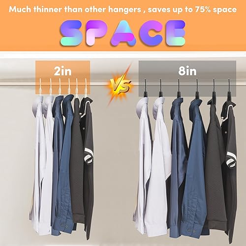 Miniatura 5 de Paquete de 20 perchas de plástico para ropa, extra gruesas, anchas, con gancho giratorio de 360, antideslizantes, ahorran espacio para trajes,