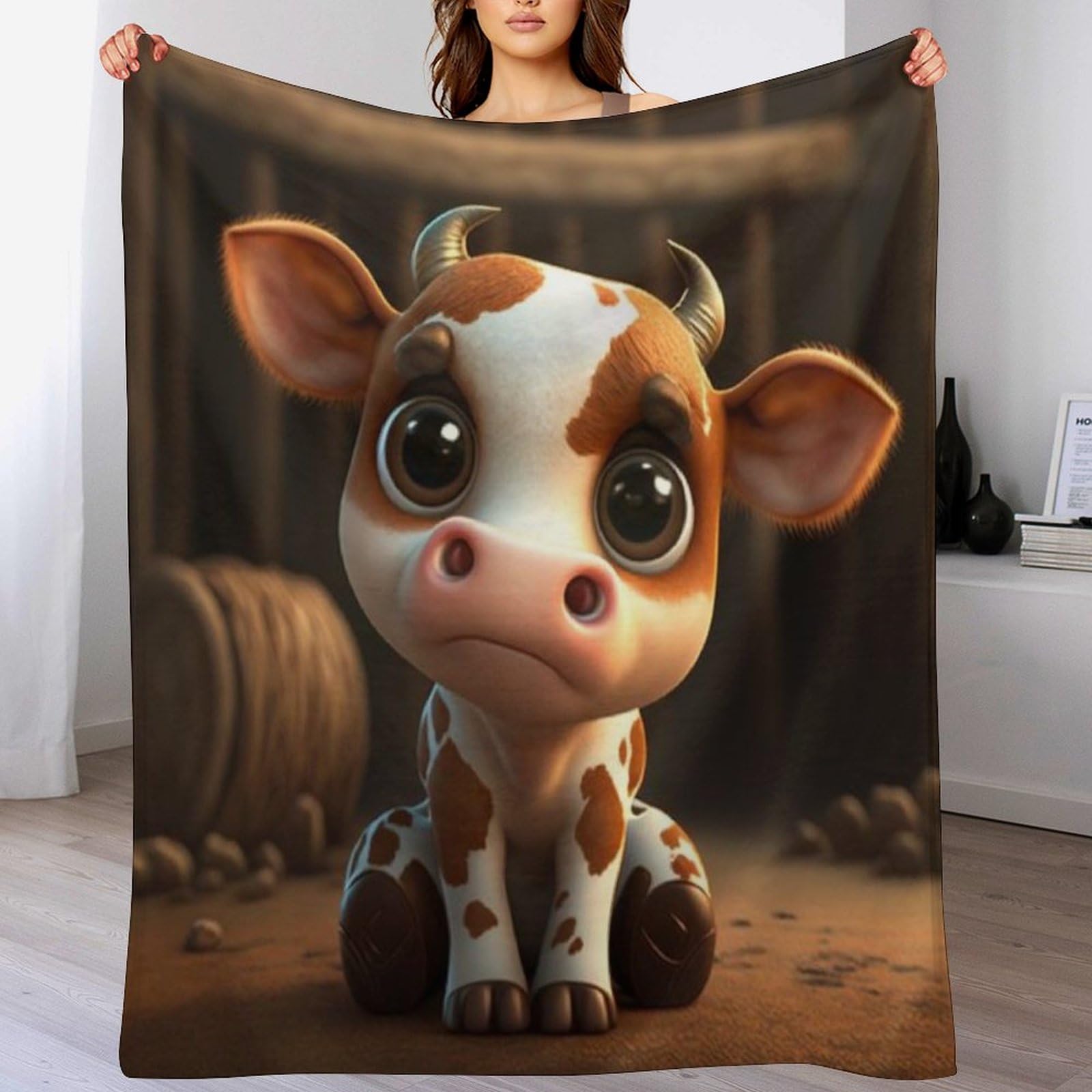 Plaid vache imprimé et couverture polaire chaude pour canapé et chambre