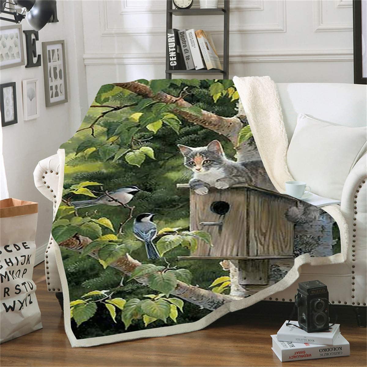 Couverture Polaire Maison d'Oiseau 150x200cm pour Canapé et Lit avec Impression 3D Super Douce