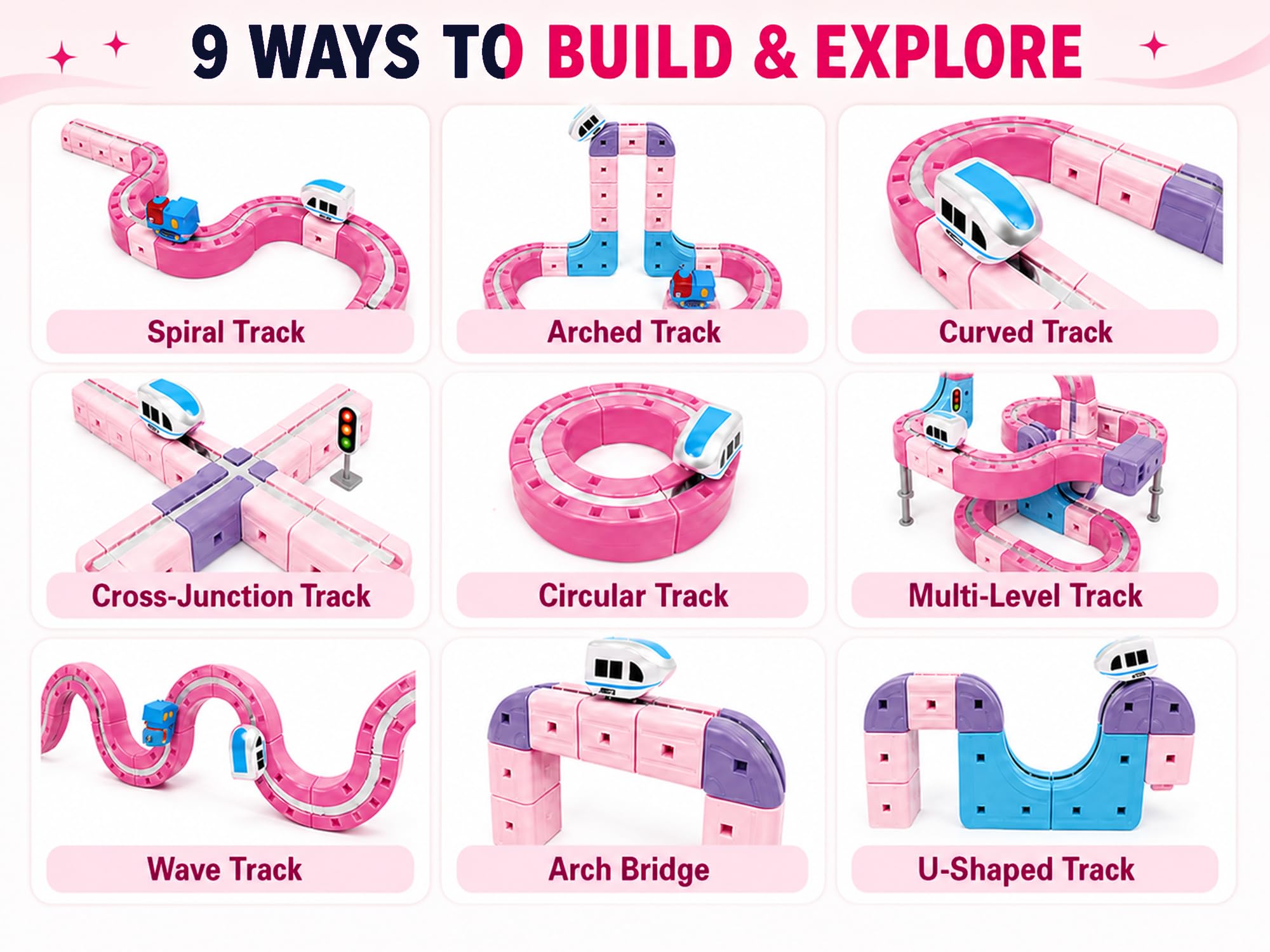 Magnetic Electric Train Set, 152 Pieces, 2 Motorized Vehicle -3