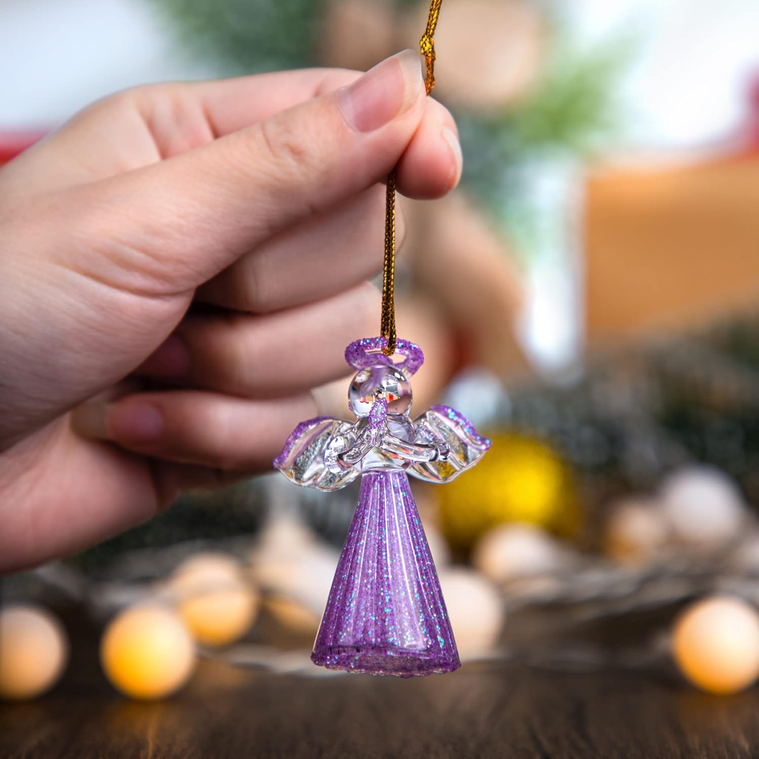 12pcs Glass Gold Angel Ornaments Guardian Angels Christmas Tree Ornaments 2.1" Colorful Mini Hanging Spun Angel for Christmas Season Holiday Decor - Image 2