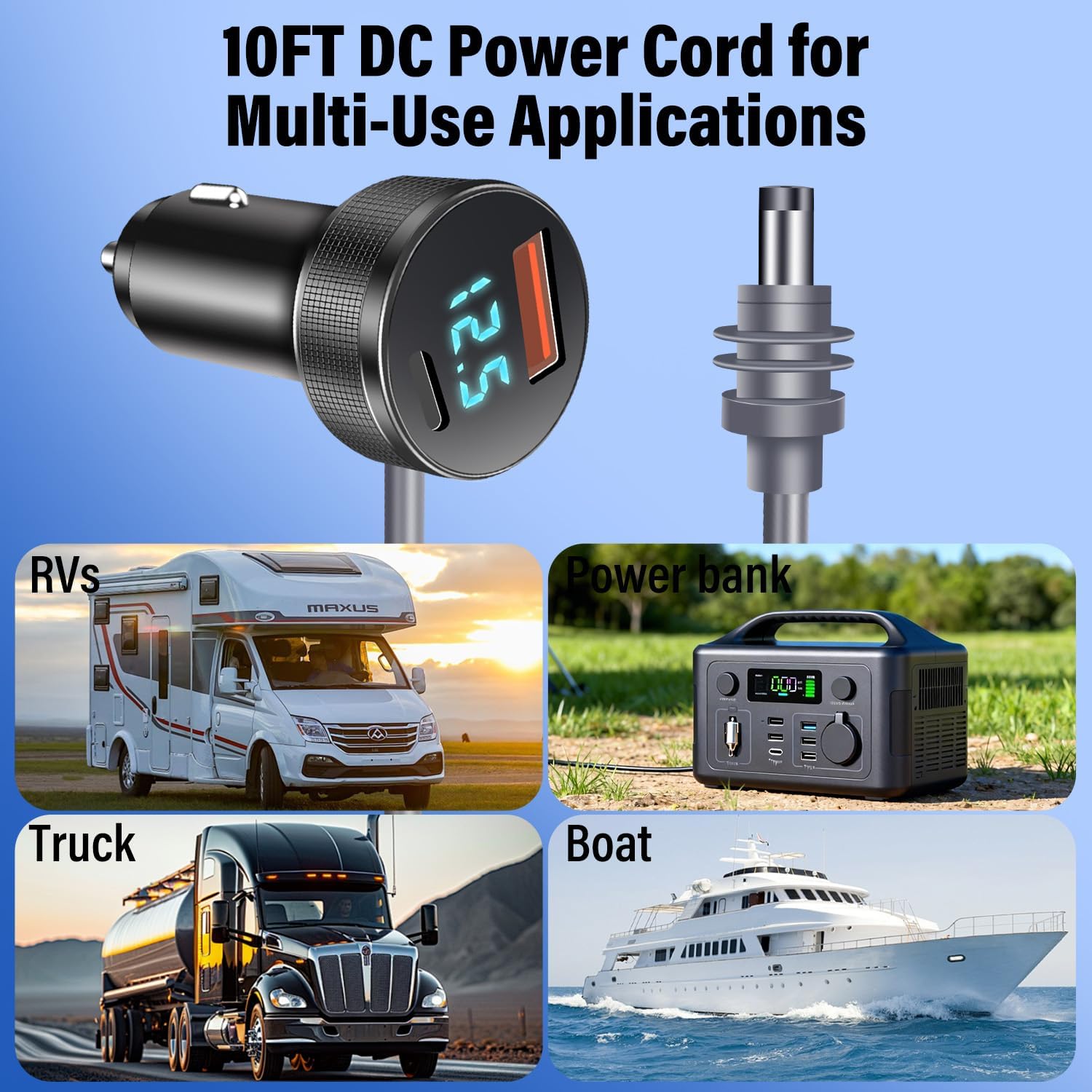 Starlink Mini Car Adapter 10FT, 12V/24V Cigarette Lighter DC Power Cable with Digital Voltage Display, 18AWG Waterproof Cord, USB-C PD 35W + USB-A 30W Car Charger for RV Truck Boat