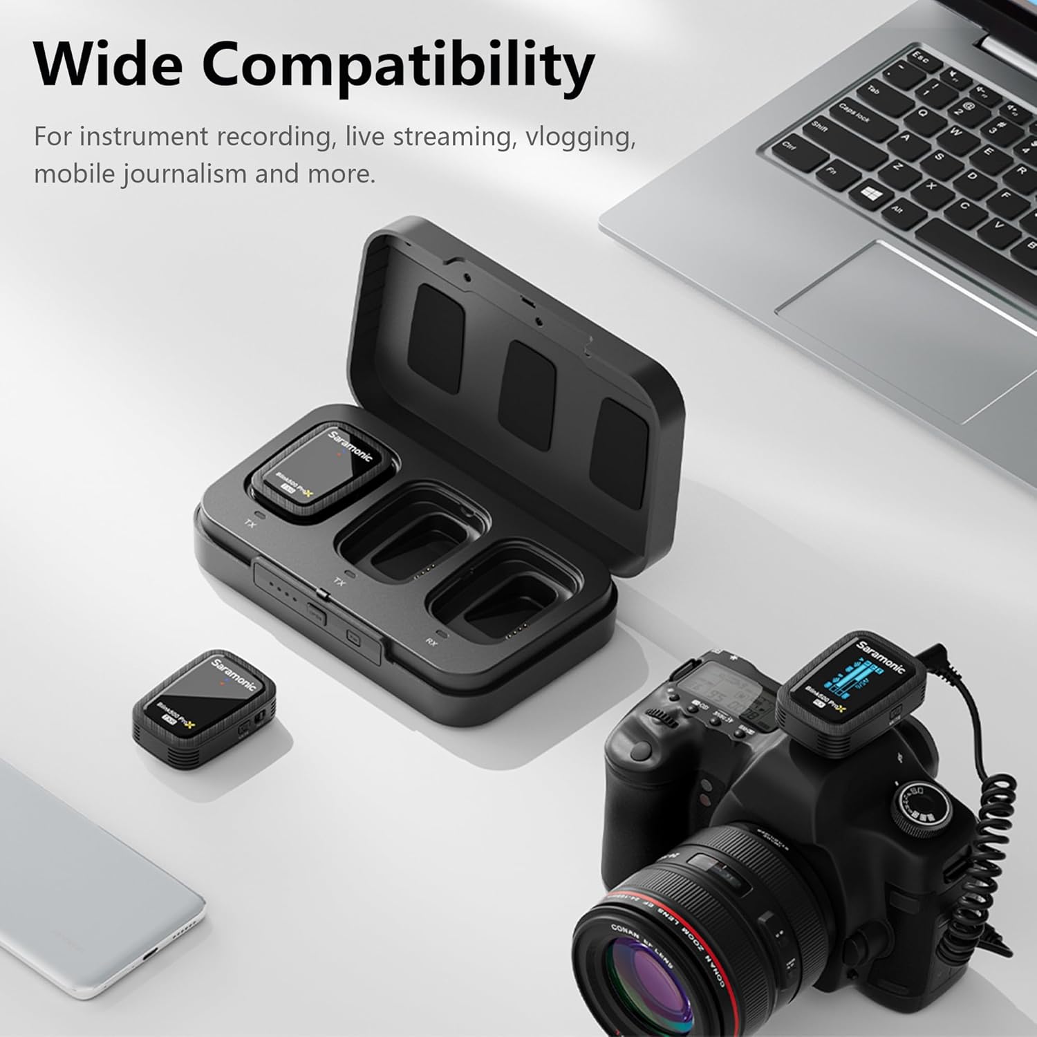 Saramonic Blink500 Prox B2R Wireless Lavalier Microphone for Camera Camcorder Smartphone, On-Board Recording, 10h Battery, 328ft, Wireless Lapel Mic for Live Streaming Video Conference Recording