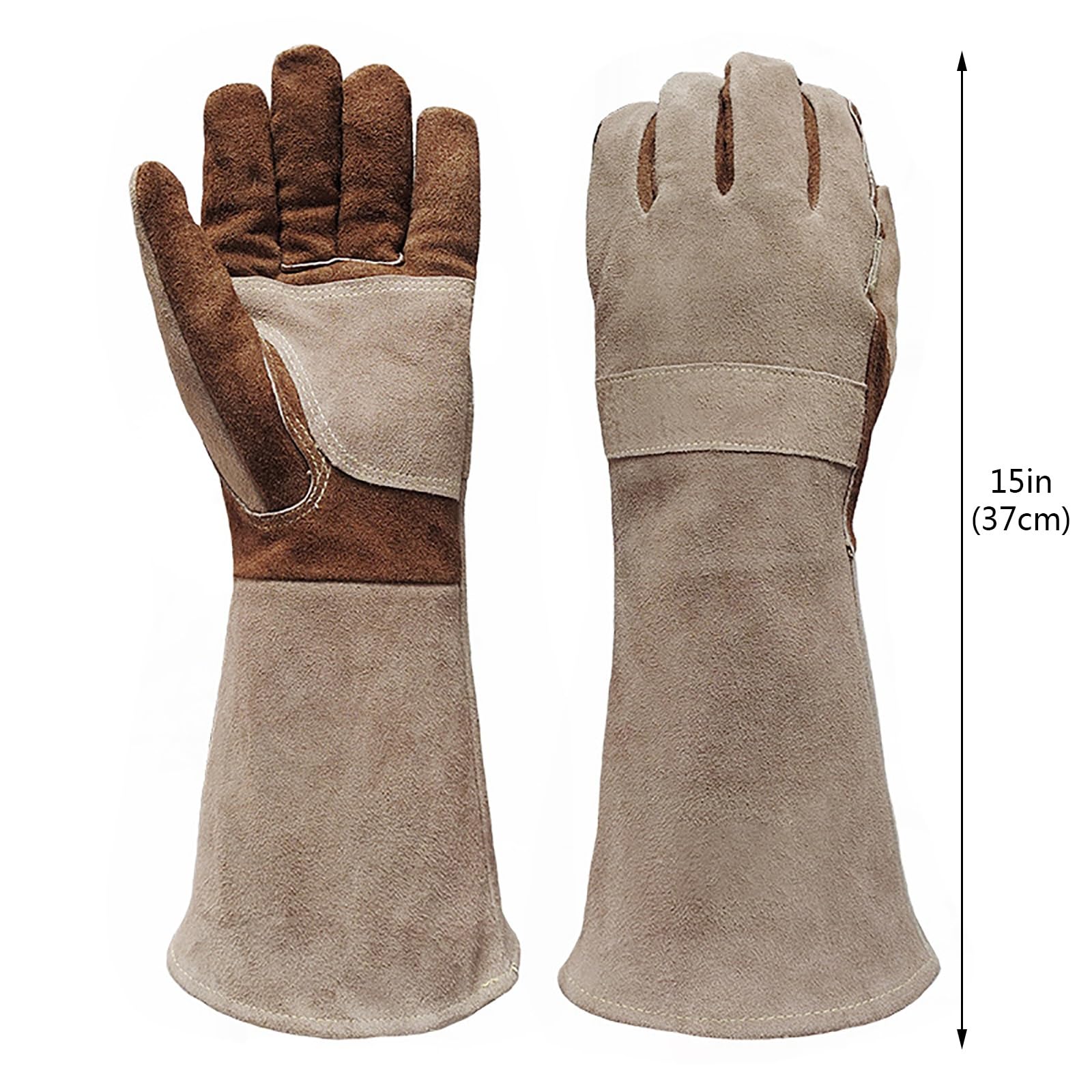 Schweißerhandschuhe für Männer, Hochtemperatur-Kochhandschuhe, Dicke & Abriebfeste Arbeitshandschuhe für BBQ, Backofen, Braun(L)
