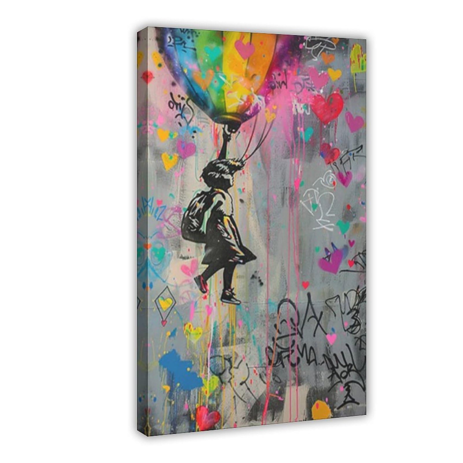 GQVCJSW Banksy Red Balloon Girl, Banksy Graffiti Canvas Poster Bedroom Decor Landscape Office Room Decor Gift 12x18inch(30x45cm)