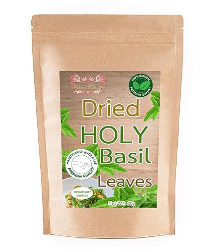 Hida Beauty Hojas secas de albahaca sagrada tailandesa para condimentar cocinas asiáticas Tailandesa Cocinar hierbas especias 1.06 oz Hojas secas