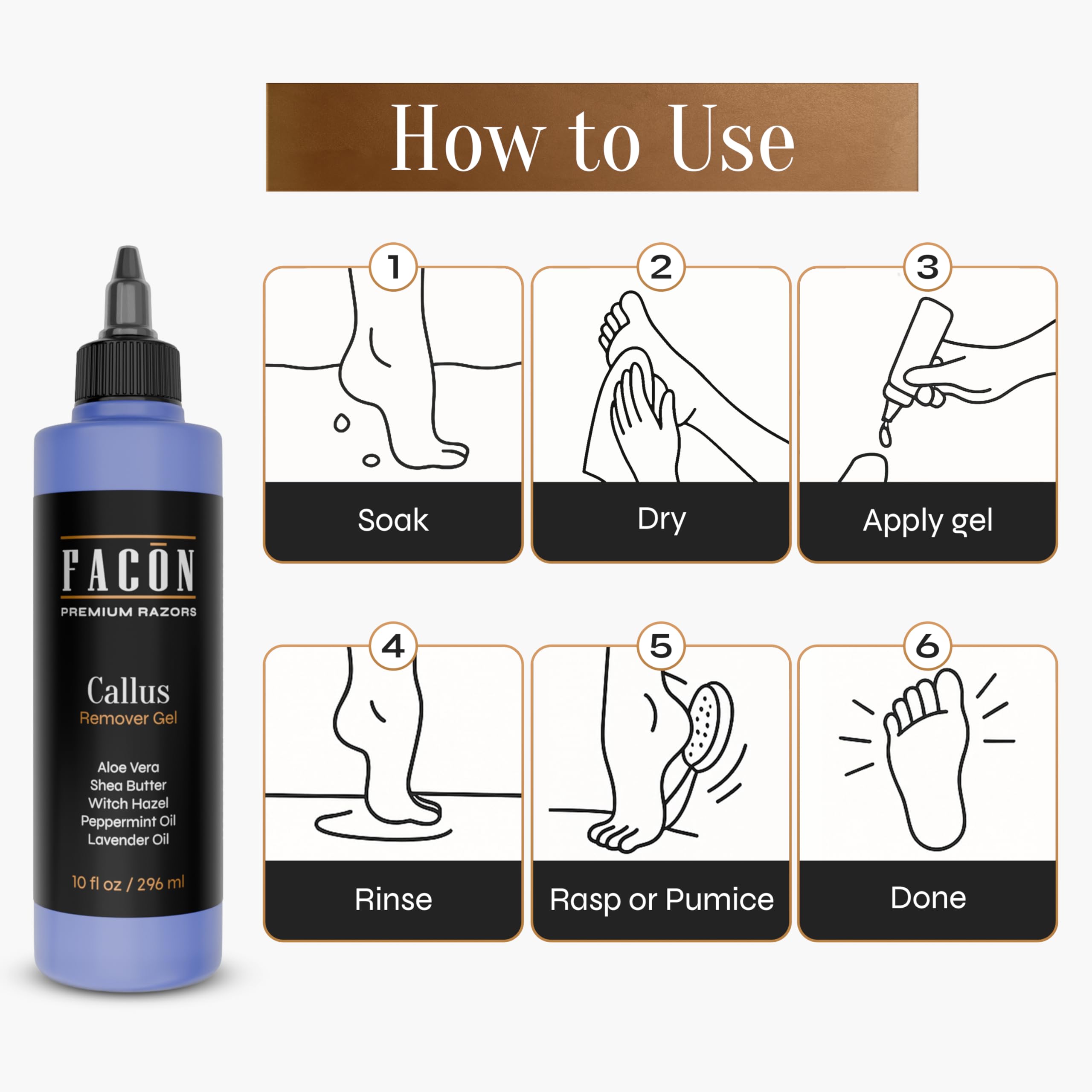 Facón Gel eliminador de callos profesional para pies con aloe vera, manteca de karité, menta y hamamelis, suavizante de callos con aroma a lavanda, spa de pies para pedicura en casa, elimina la piel 8