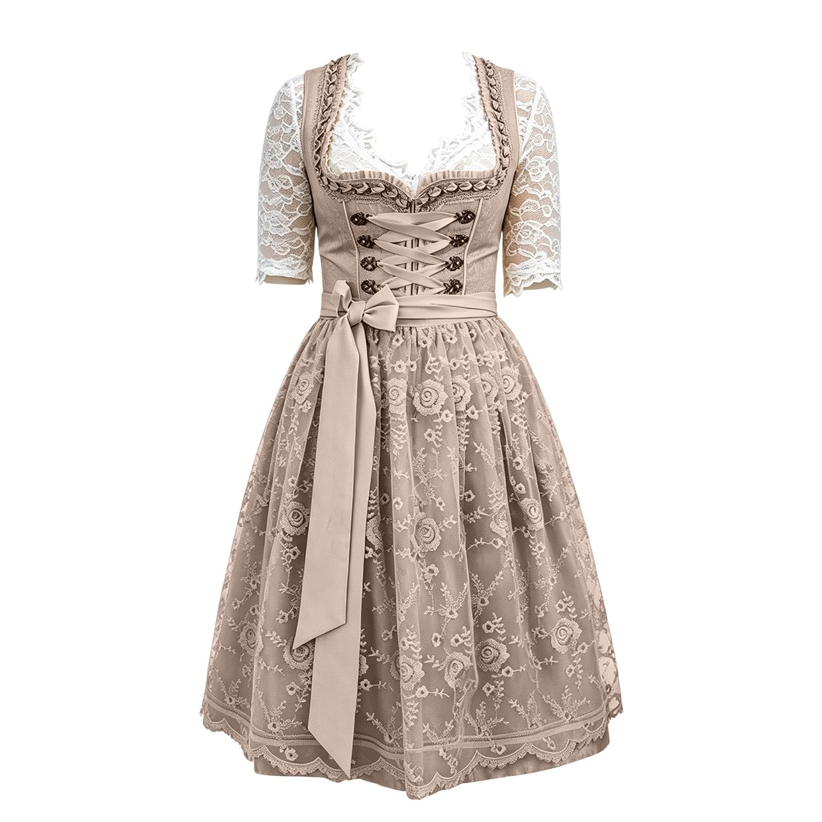 Dirndl Damen Trachtenkleid Klassisches Dirndl für Damen Elegantes Trachtenrock Midi Dirndlkleid für Oktoberfest