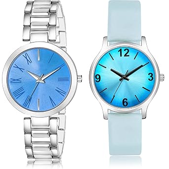 TIMENTER Fashionable Simple Casual Chain and Simple Casual Analog Blue Color Dial Girls Watch - G603-GM353 (Pack of 2)