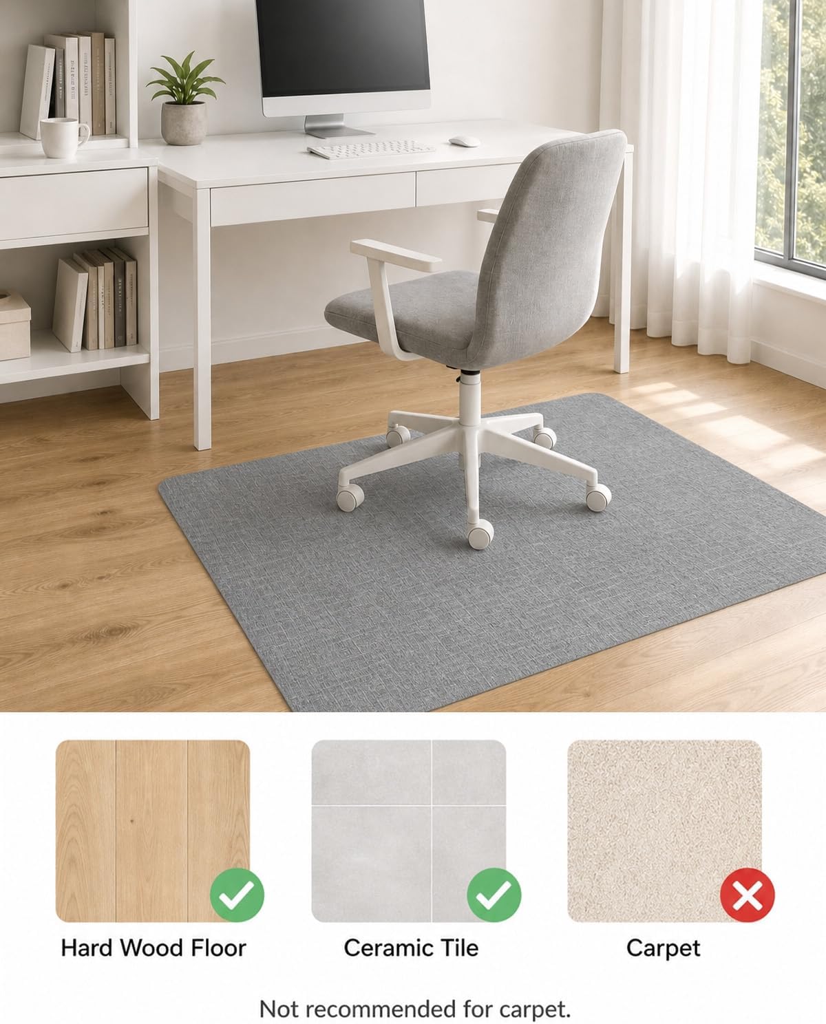 Office Chair Mat, 36"x48" Anti-Scratch for Hardwood Floor, Grey image 2