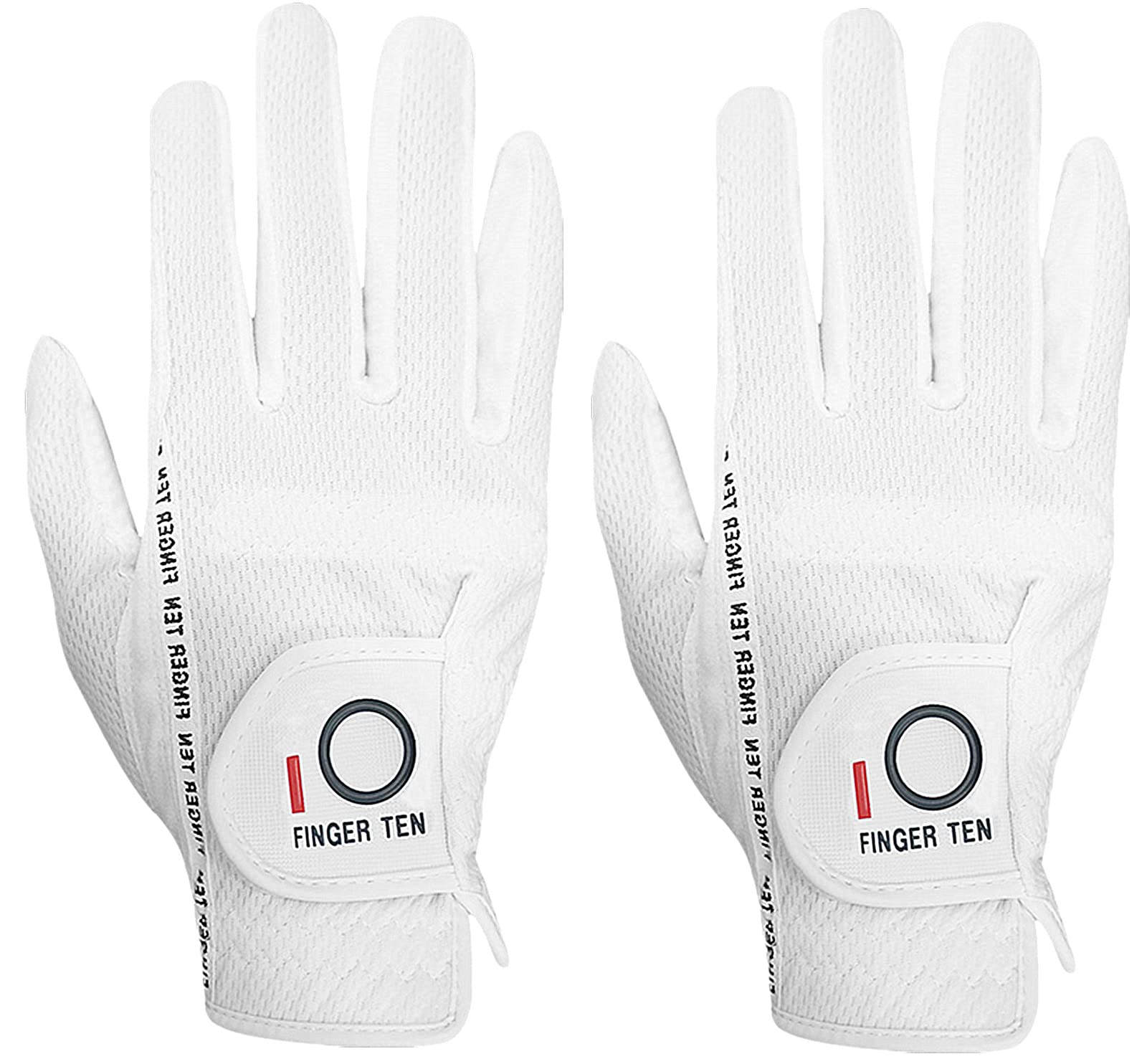 FINGER TEN Golf Gloves Men Right Hand for Left Handed Golfer in White Value 2 Pack, Rain Grip Golf Glove Weathersof All Weather (M-Large, White-2 Pack-Worn on Right Hand)