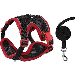 Cat Harness and Leash Set for Walking – Escape-Proof Reflective Vest for Cats and Small Dogs, Adjustable Soft Air Mesh with Pressure-Reducing Design, 4.92ft (Red&Black, S)