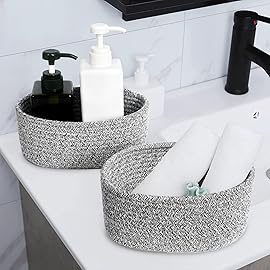 2 PackABenkle Small Woven Baskets, Tiny Oval Shallow Storage Baskets, Mini Cotton Rope Empty Decorative Basket, Boho Little Organizer Bins for Bathroom, Cat Dog Toy Gifts Baskets