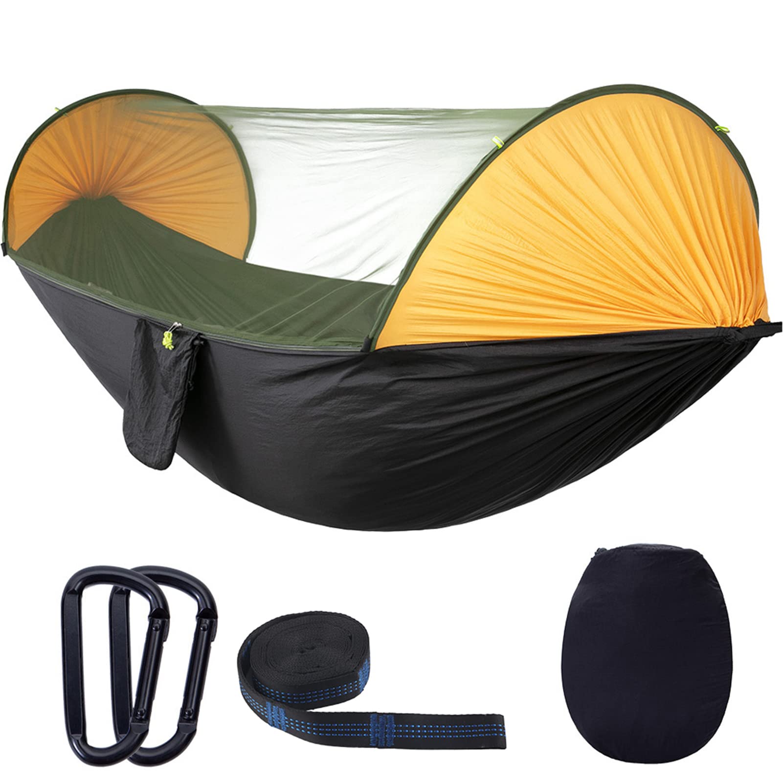 Hamac de Camping avec Moustiquaire, Hamac Portable en Nylon 210T 290 X 140 Cm, Conception à Ouverture Rapide, capacité de 441 LB, pour Voyage, Randonnée, Plage, Cour, Repos Extérieur