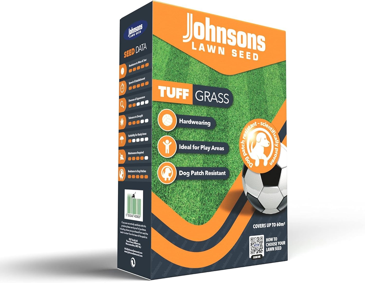 Johnsons Lawn Seed TuffGrass Premium Hardwearing Lawn Seed for Dog-Friendly Lawns & Resilient Play Areas Scientifically Proven Resist Wear & Tear (1.275kg - 60m²)
