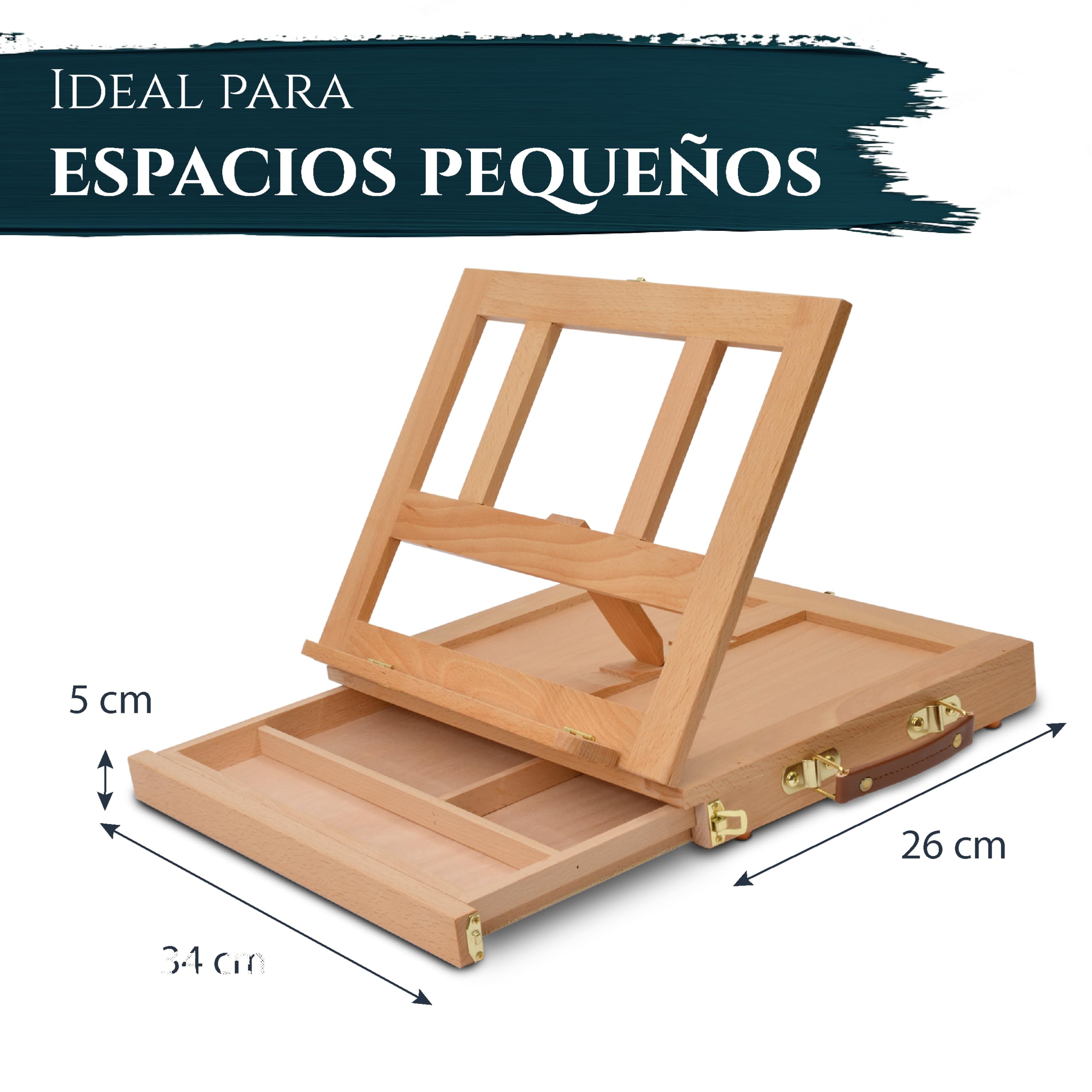 Artina Colmar Caballete de mesa de madera de haya lubricada – Tablero de dibujo estable y ajustable con almacenamiento para pintar y dibujar – Caballete de mesa antideslizante en estuche | Caballete ajustable para pintar y dibujar, antideslizante en malet