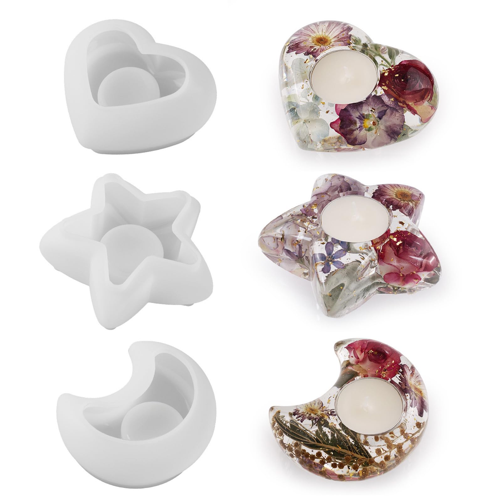 1/3 Tealight Candle Holder Silicone Mould, Moon Heart Shape Tea Lights Candle Holder Mold, Artistic Silicone Molds, Tealight Holder Casting Mold(Only Mold)