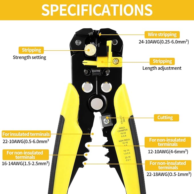 Pelacables Automático, 3 en 1, Pesado, Corta, Pela, Crimpa 10-24 AWG miniatura 4