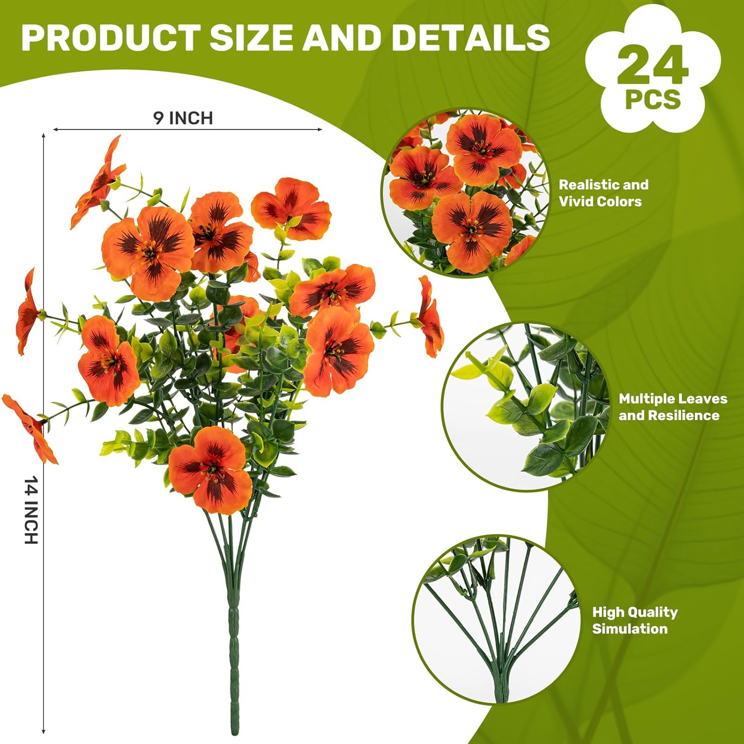 24 Pcs Artificial Fake Pansy Flowers for Outdoor,Faux Silk Plants Flowers UV Resistant Pansies Spring Flowers for Planter Front Door Porch Yard Patio Garden Window Box Home Decor(Orange) - Image 2