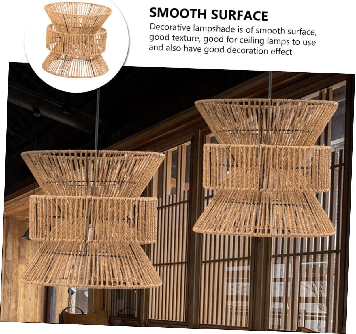 Vintage Hemp Rope Lampshade for Pendant and Wall Lamps Retro Woven Chandelier Replacement Shade Industrial Style Ceiling Light Fixture for Bedroom Dining Room Restaurant Decor