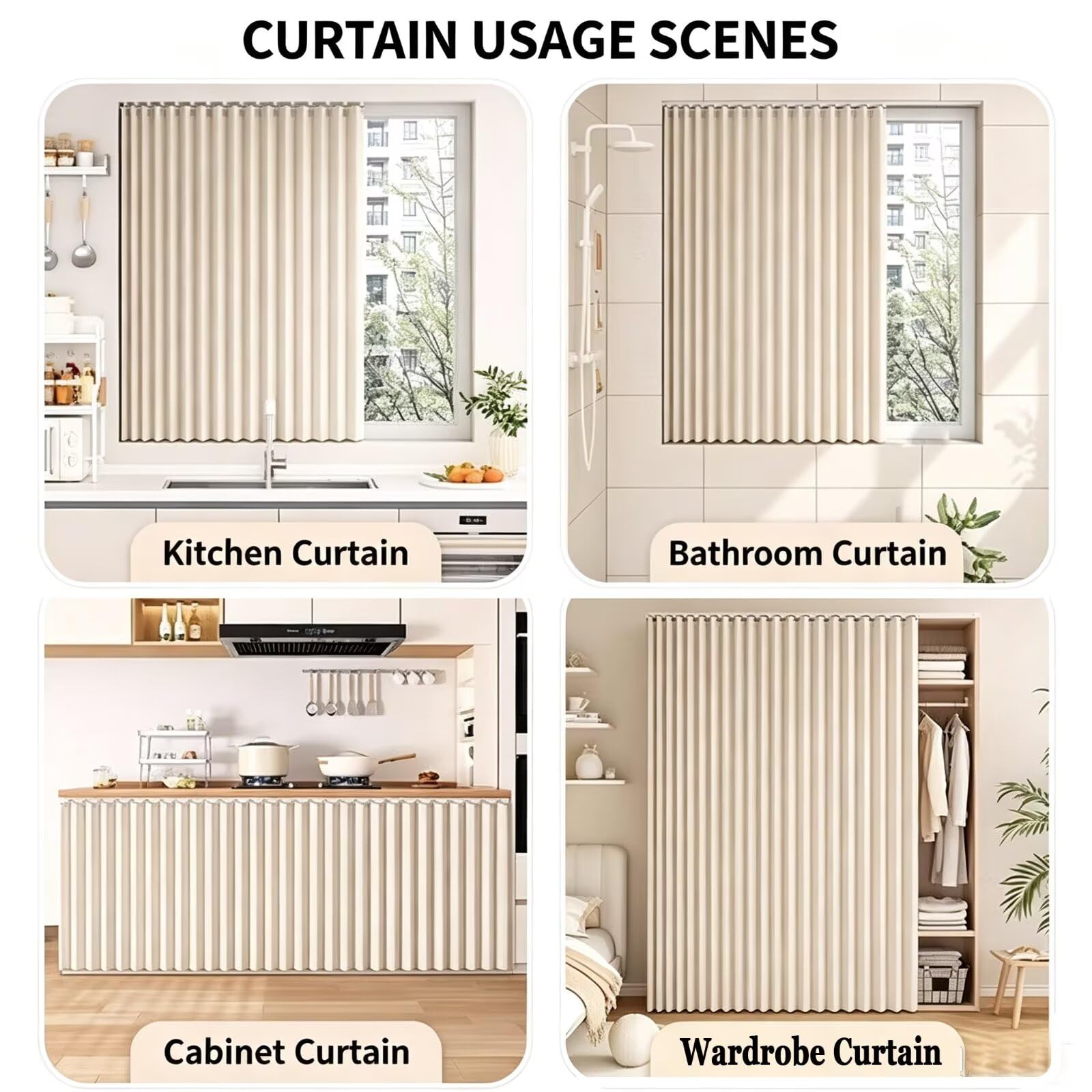 Rideau occultant en Lin pour Placard et Meuble W160 x H160cm Beige