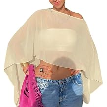 Women Chiffon Poncho Sheer Mesh Wraps Cape Shawl Cover Up Y2k See Through Summer Beach Shrug Capelet Blouse Top