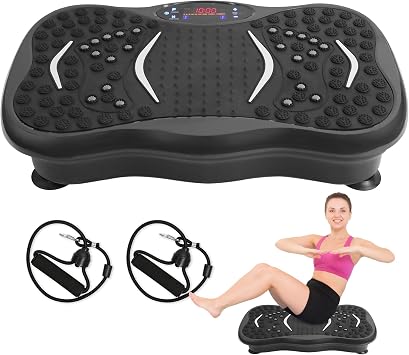 Mibest Vibration Plate Exercise Machine for Lymphatic Drainage & Weight Loss Vibration Platform with Remote Control & Resistance Bands for Full Body Workout Fat Burn for Women & Men