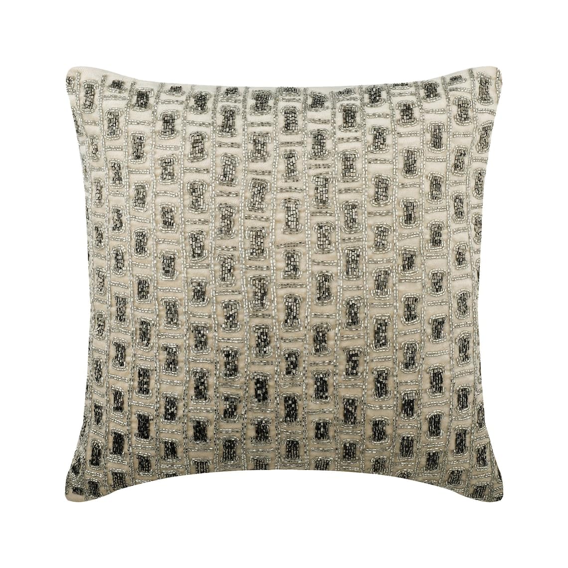 The HomeCentric Decorative Ivory & Silver 40x40 cm (16"x16") Cushion Covers, Velvet Beaded Cushion Covers, Geometric Pattern Modern Style - Silver Brick Alley — image 1