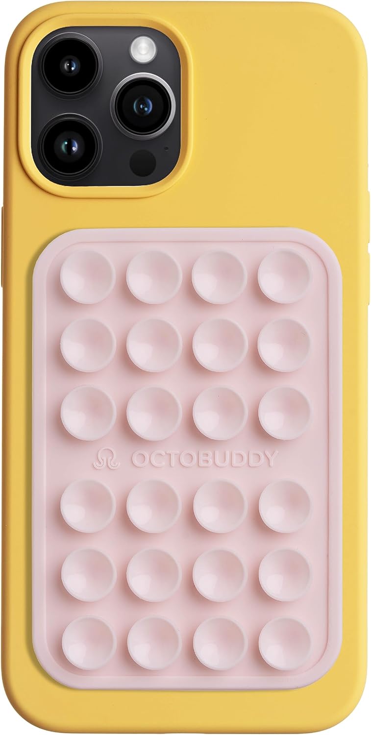 OCTOBUDDY Classic MAX - Silicone Suction Phone Case Adhesive Mount | Hands-Free, Strong Grip Holder for Selfies and Videos - iPhone and Android Compatible - 2.6″ x 3.9″, Chalk Pink