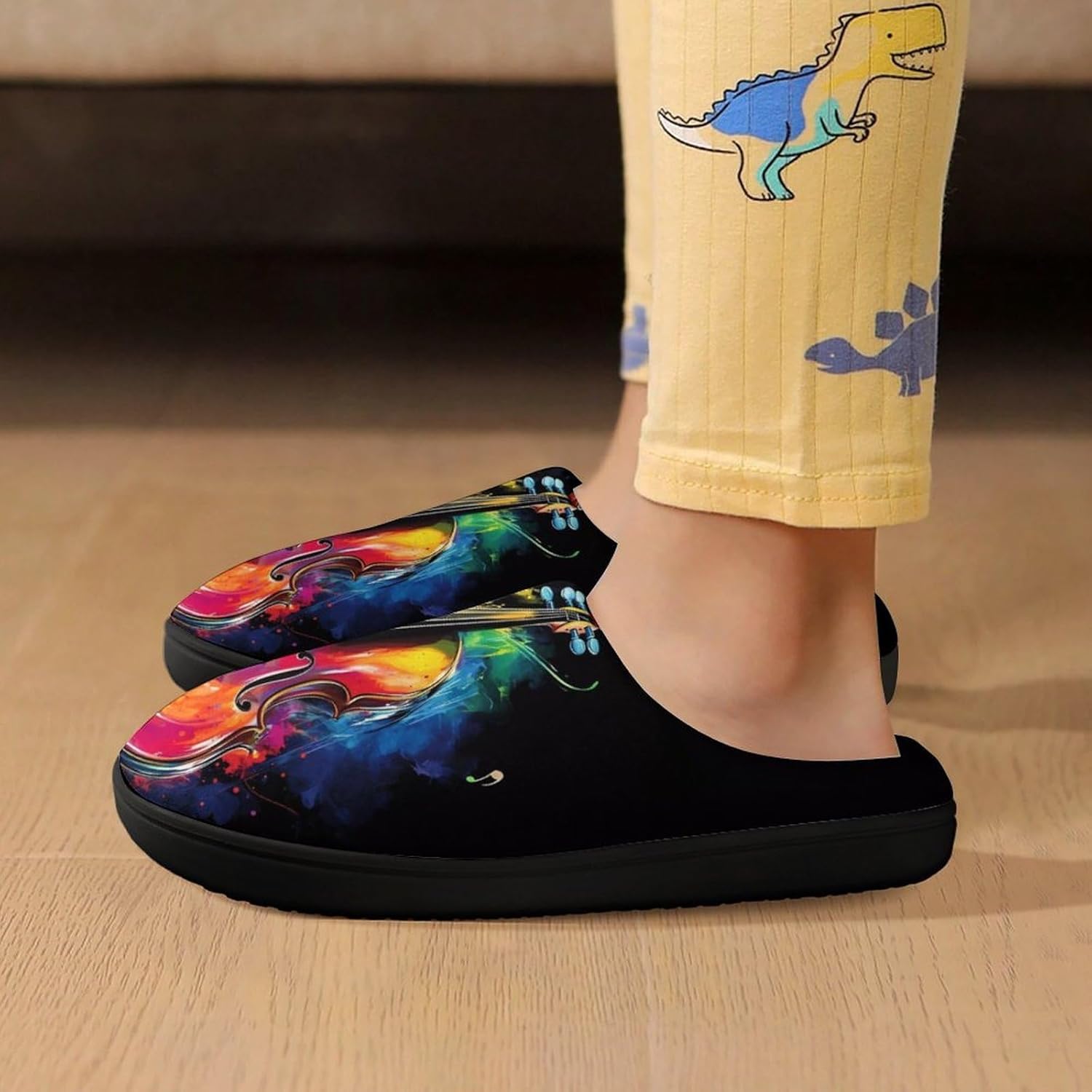 Violin Player Cotton Slippers for Girls Boys Warm House Shoes for Home Travel