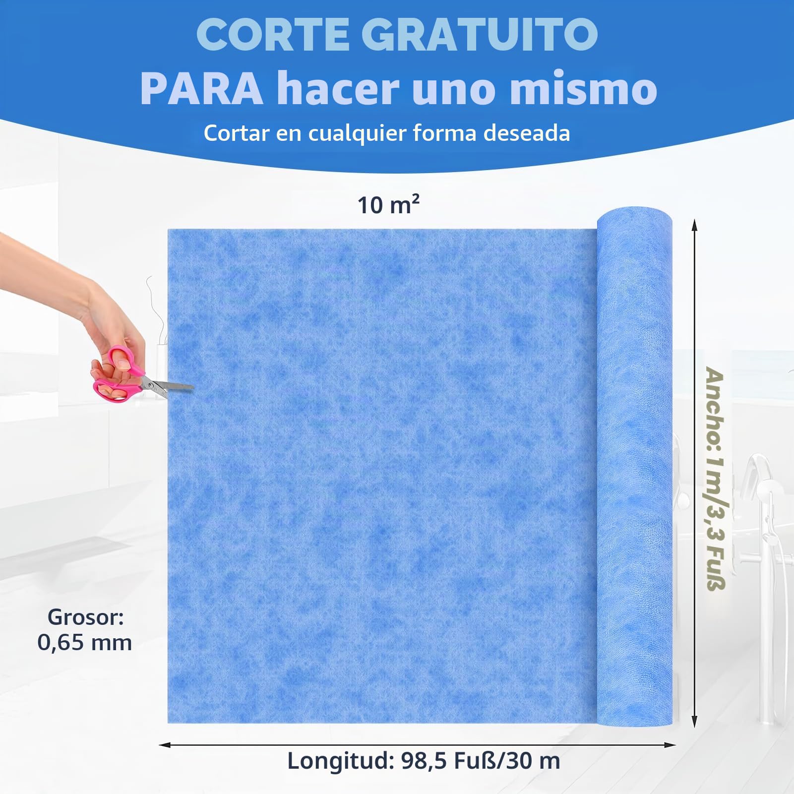 Lámina impermeabilizante para ducha, 1 x 30 m, lámina de sellado para baño, alfombrilla de desacoplamiento impermeable, para sanitarios, ducha, baño, sauna, azulejos (azul)