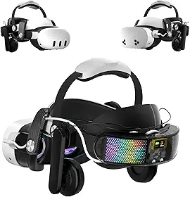 Head Strap for Meta Quest 3/3S, Audio VR Head Strap with 10000mAh Battery & Detachable Speakers, Charge and Use Headphones Simultaneously, Carbon Fiber Design, Fast Charging VR Accessories