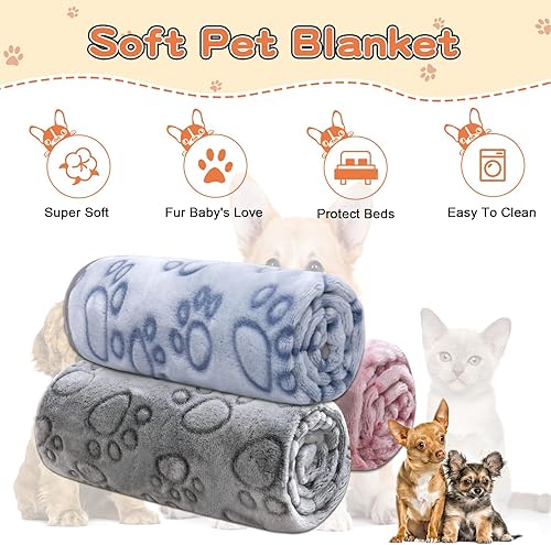 Miniatura 7 de 1 paquete de 3 mantas para perros pequeños, manta de forro polar suave para mascotas, manta cálida para dormir, bonita manta con estampado de patas,