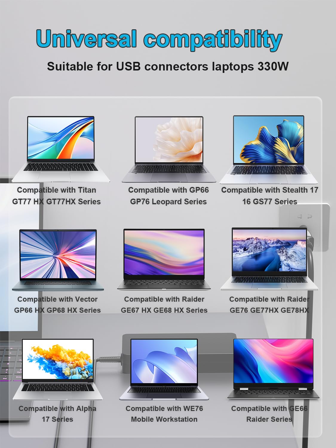 330W 280W 240W Zasilacz Kompatybilny z Msi Raider GE78HX GE77HX GE76 GE68HX GE67HX GE66 Vector GP78HX GP76HX GP77 GP68HX GP66HX GP66 Leopard, Msi GS77 WE76 GT77 Creator Pro Z16 X17 Z17 Laptop