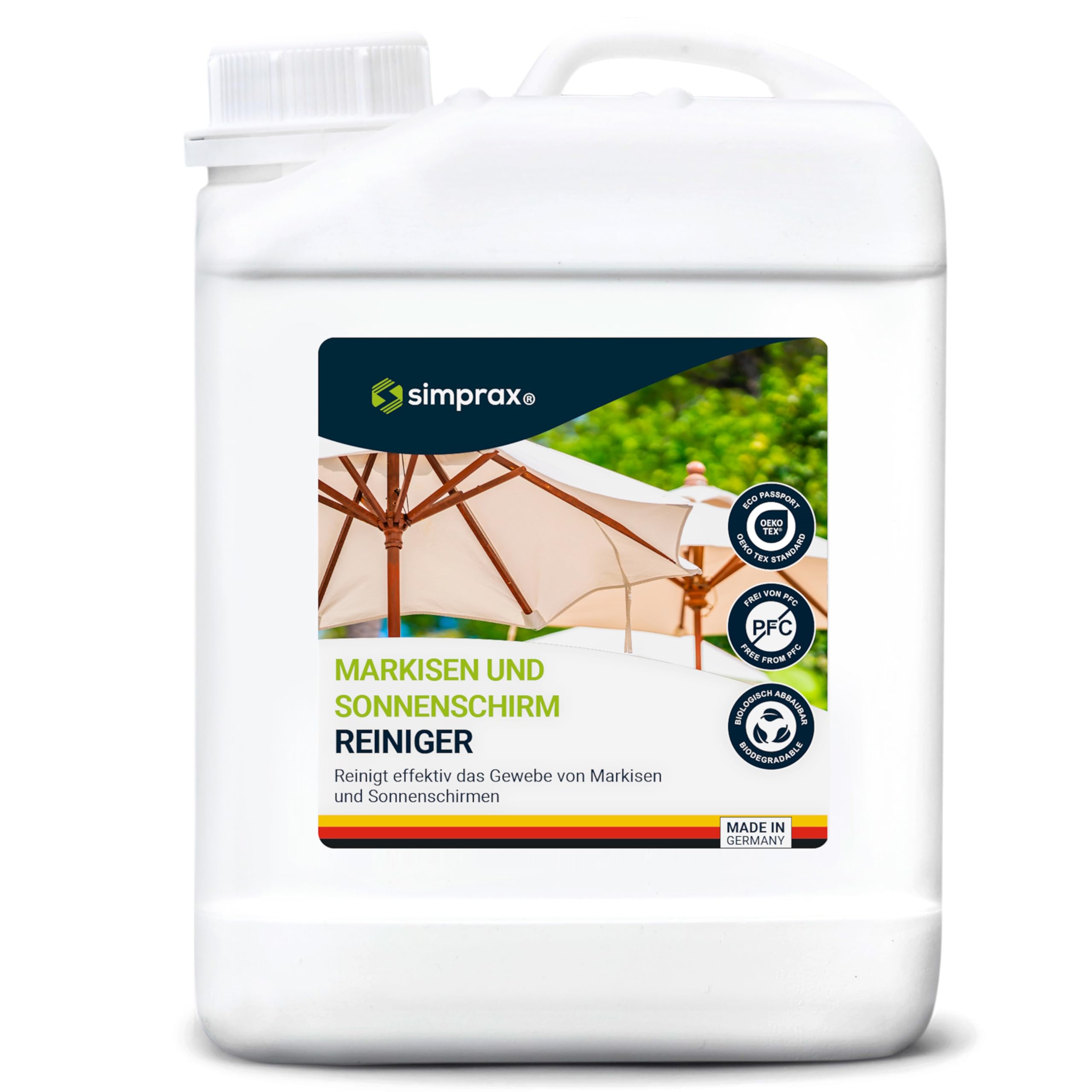 Simprax® Markisenreiniger I nachhaltiger Schimmelentferner, PFC Freier Sonnenschirm Reinige l Gegen Stockflecken, Grünbelag, Vogelkot oder