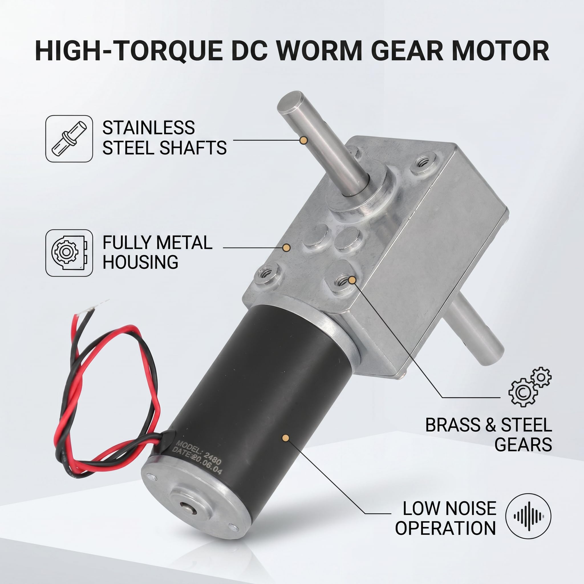 Schneckengetriebemotor Gleichstrommotor Metallgehäuse Edelstahl Abtriebswelle Geringe Reibung Stromverbrauch Elektromotor Im Haushalt (DC12V 80 U/min)