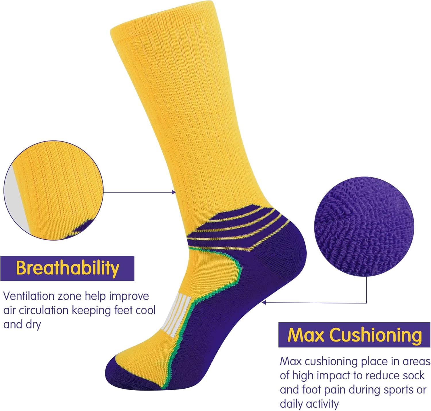 JOYNÉE Mens Athletic Performance Crew Socks for Running and Training 6 Pack - Image 2