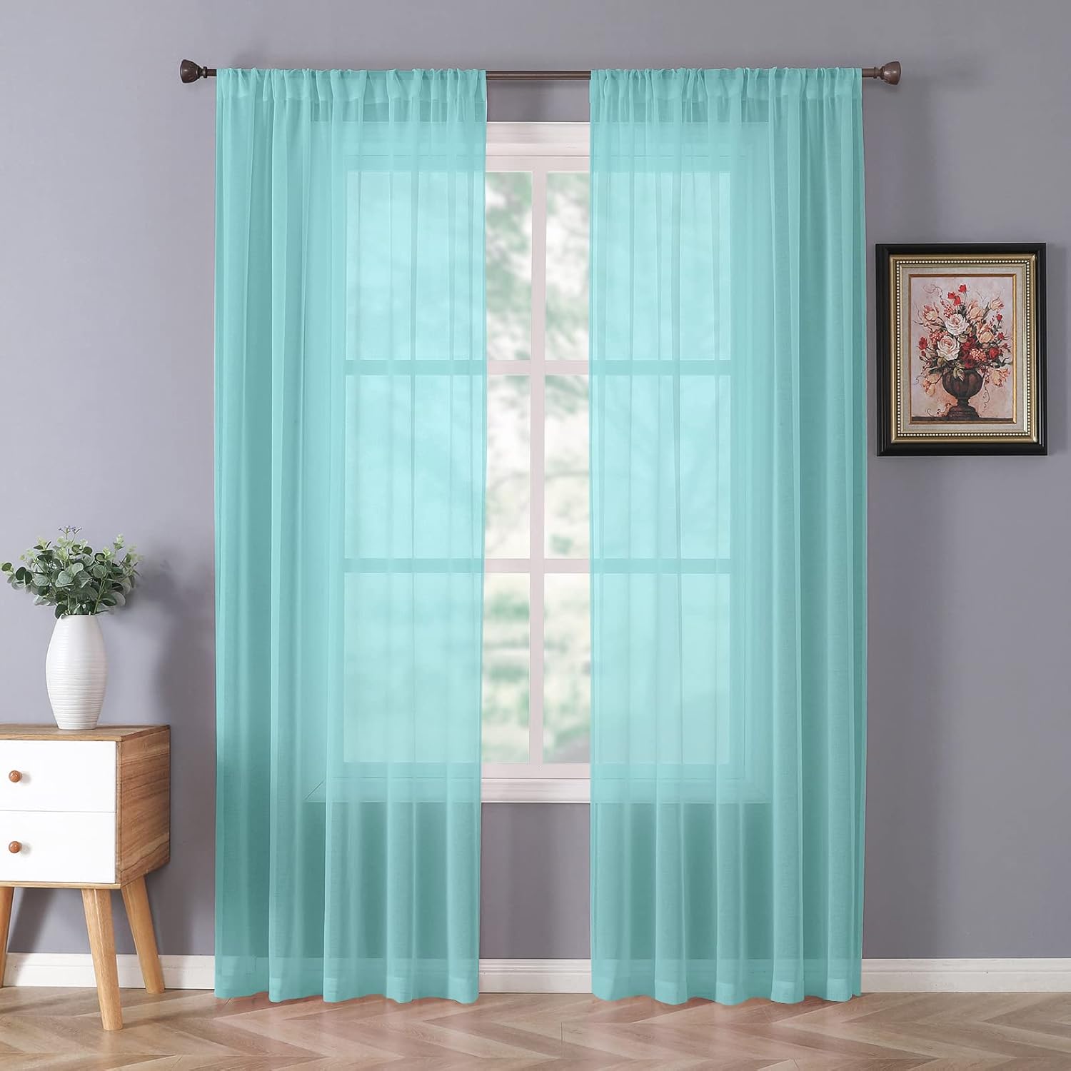 Tollpiz Sheer Curtains Linen Textured Bedroom Curtain